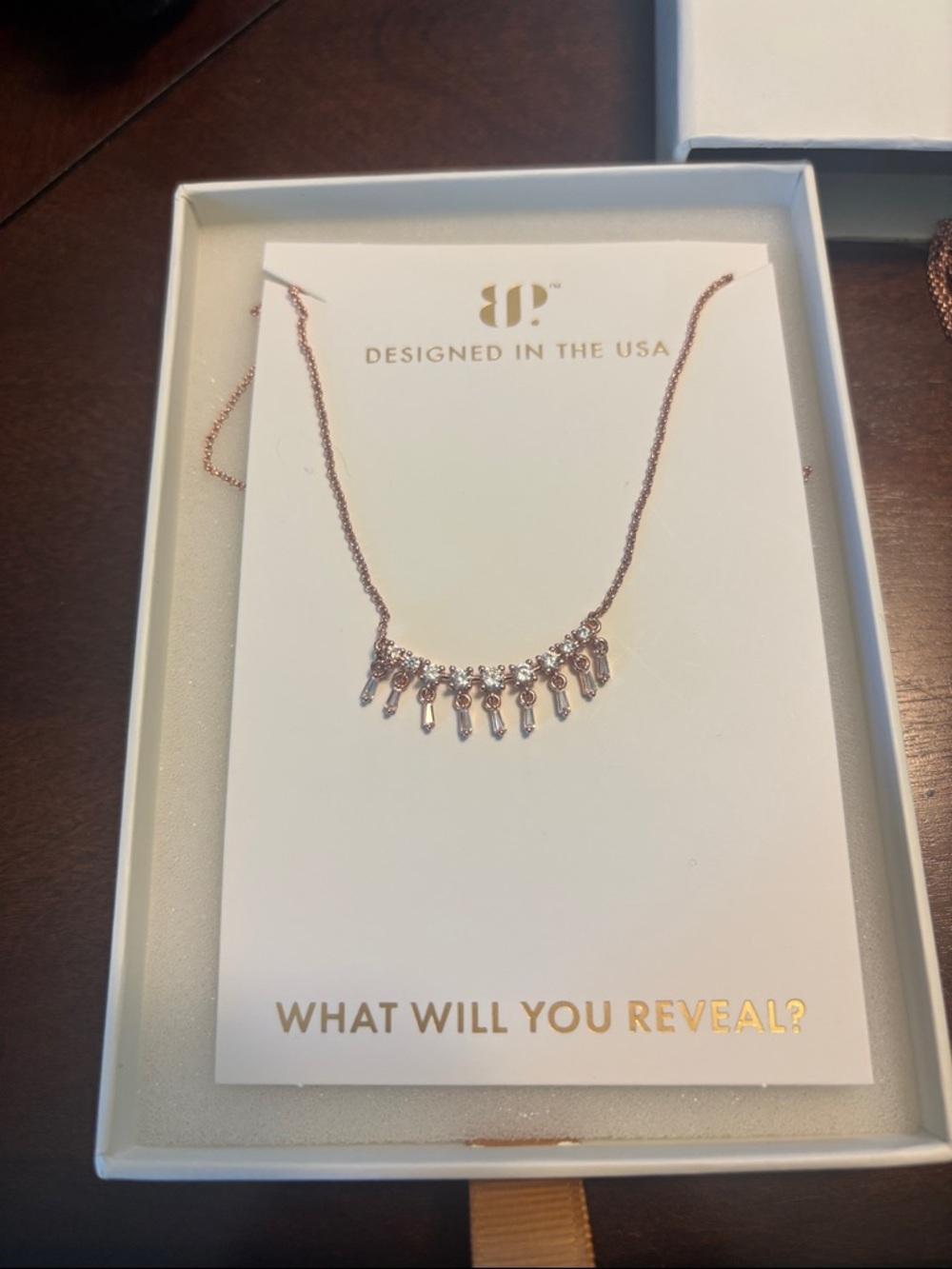 Lumina Rose Gold Dangle Crystal Fringe Necklace -